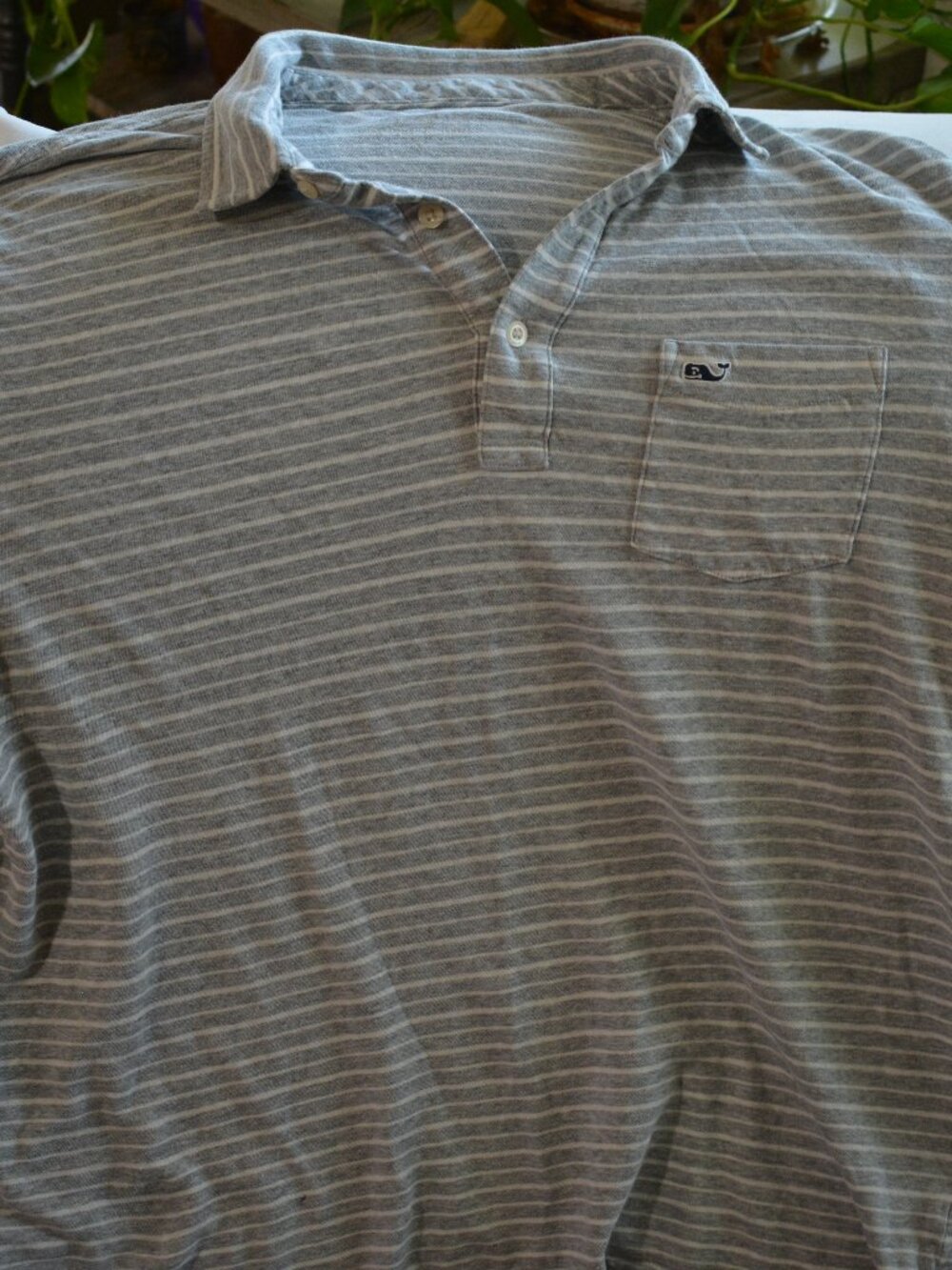 Vineyard Vines Edgartown Grey & White Striped Pocket Polo Shirt
